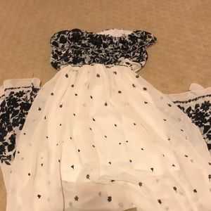 White and black floral maxi strapless dress